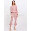 Bell Sleeve Peplum Top And Tailored Ruffle Hem Pants Set Manufacture Wholesale Fashion Women Apparel (TA4118SS)